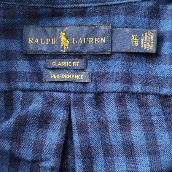 RALPH LAUREN Classic Fit Performance Shirt Blue Gingham Check Men's XL - Picture 3 of 5